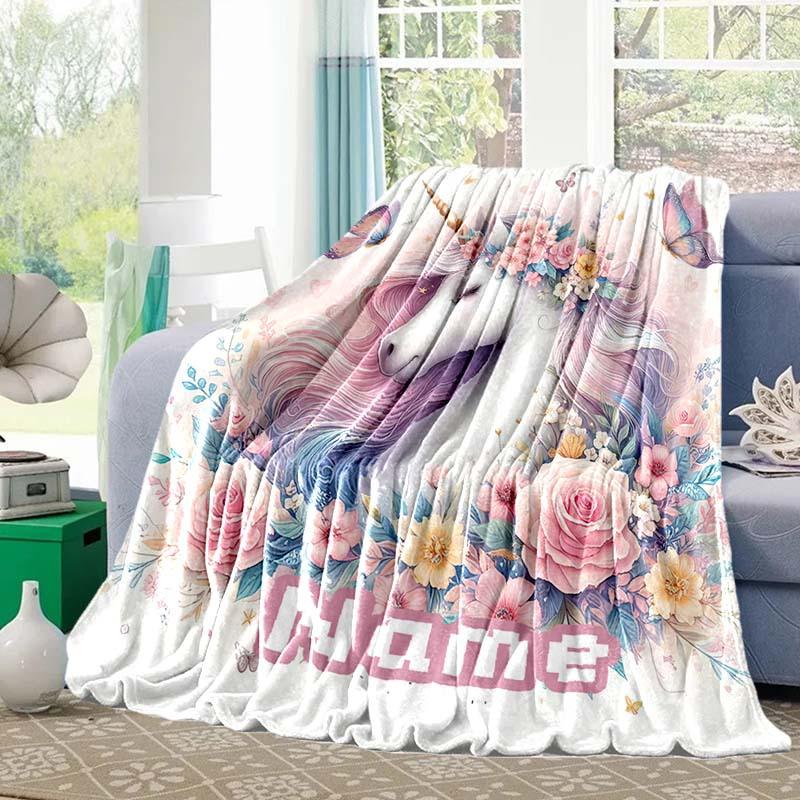 Pink Unicorn Customize Your Name Blanket Used For Chair Office Sofa Bed Camping Soft And Warm Giving Friends And Relatives Birthday Graduation Gift
