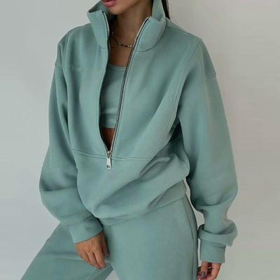 Женский комплект из 2 предметов, спортивный костюм, большой свитшот на молнии с длинными рукавами и брюки-карандаш, комплект спортивных штанов с широкими штанинами, спортивный костюм