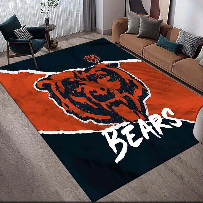 Chicago Bears Flannel Pattern Square Carpet,Area Rug,Carpet Rug for Living Room Bedroom Sofa Playroom Decor,Non-slip Floor Mat