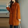 Женское осенне-зимнее сплошное шерстяное пальто с лацканами, двубортное пальто с клапанами, средней длины, свободное покрой, утолщенное теплое пальто, уличная одежда