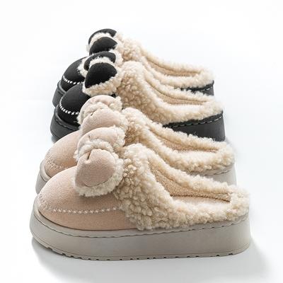 Хлопковые тапочки домашние осенне-зимние трехмерный дизайн с бантом многоцветные универсальные можно носить на улице хлопковый моп толстая подошва теплые тапочки-моп с ворсом