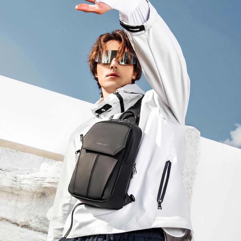 Сумка на плечо Tigernu Нагрудная сумка Черная T-S8889 Мужская 9,7-дюймовая сумка для iPad в корейском стиле Водонепроницаемая сумка через плечо Мужская сумка TSA Anti Theft Pack