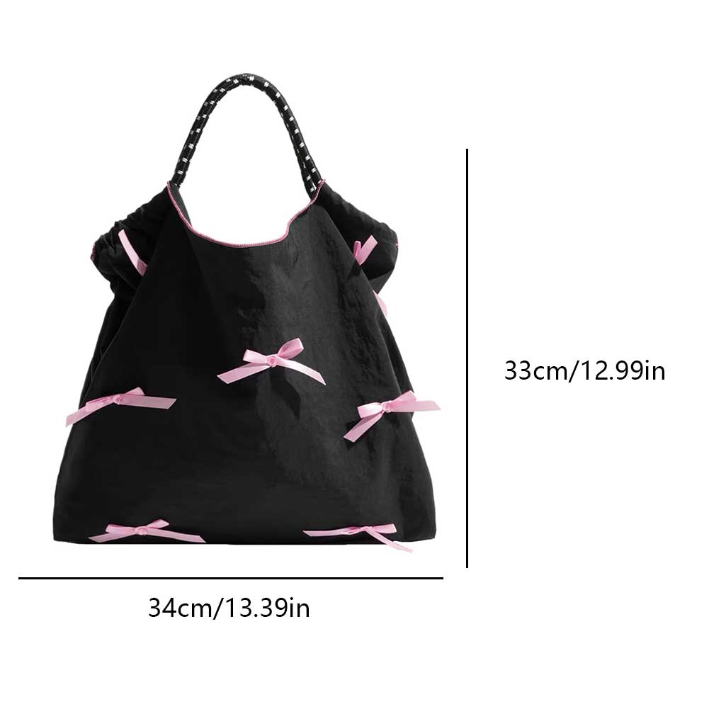 Cute Bow Tie Shoulder Bag Sweet Tote Bag Coquette Bucket Bag for Women Shopping Vacation Travel