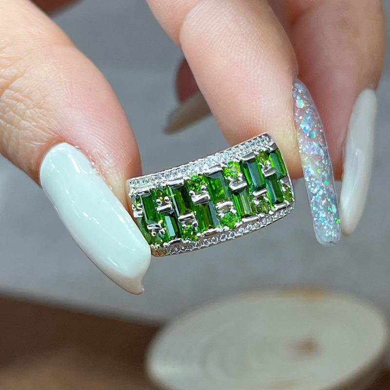 Sace Gems Кольца из стерлингового серебра 925 пробы с натуральным диопсидом для женщин, помолвка, коктейльная вечеринка, ювелирные украшения, подарок