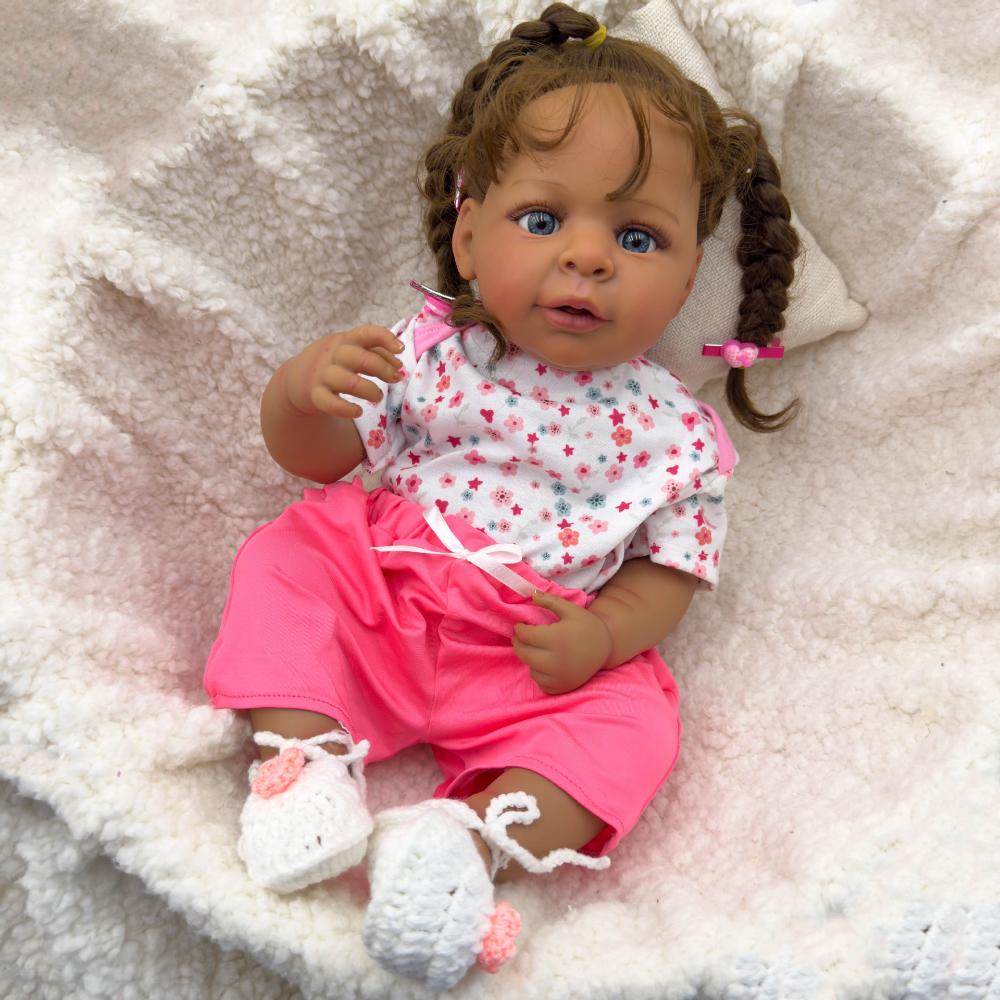 Lifelike 19 Inch Reborn Baby Dolls Jaylan Full Silicone Body Newborn Doll Can Bath Dark Skin Realistic Baby Dolls for Kids Birthday Christmas Day Gift