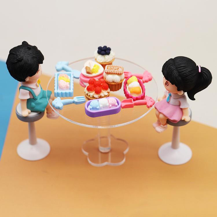 Simulation Mini Doll House 1:12 Acrylic Round Table Chair Dessert Shop Living Room Ornament Play House Small Toy