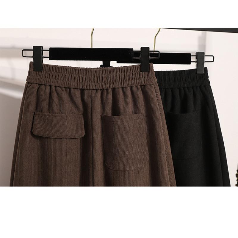 2024 Осень Зима Плюс Размер Длинные Женские Юбки Однотонные А-силуэта Большие Размеры Женские Элегантные Юбки С Высокой Талией И Разрезом