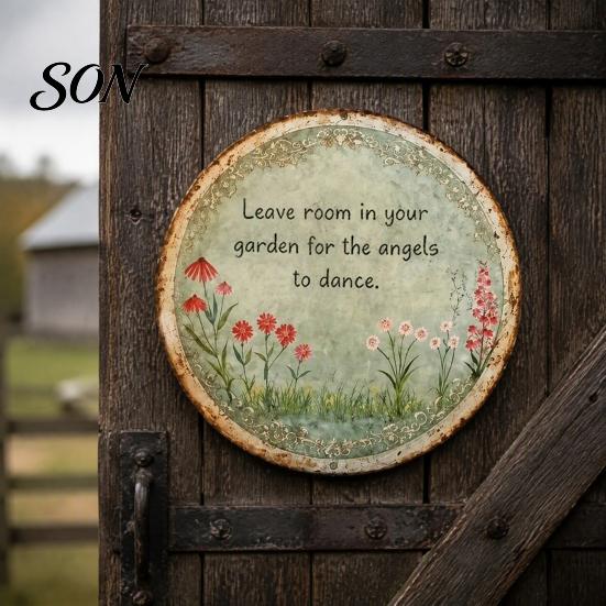 Artistic Yard Ornament Round Garden Metal Sign, Retro Distressed Iron Wall Decor, Weather Resistant Decor for Patio Vintage Art Plaque Outdoor