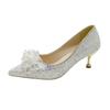 Autumn New Thin Heel Single Shoes Women's Pointed Head Shallow Mouth Rhinestone Flower Slip-on High Heels