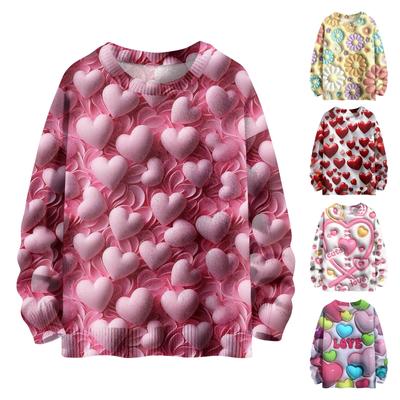 Свитшоты ко Дню святого Валентина с надписью «Сердце и любовь» для женщин, вязаный свитер, милая рубашка, осенний свитер с круглым вырезом, топы