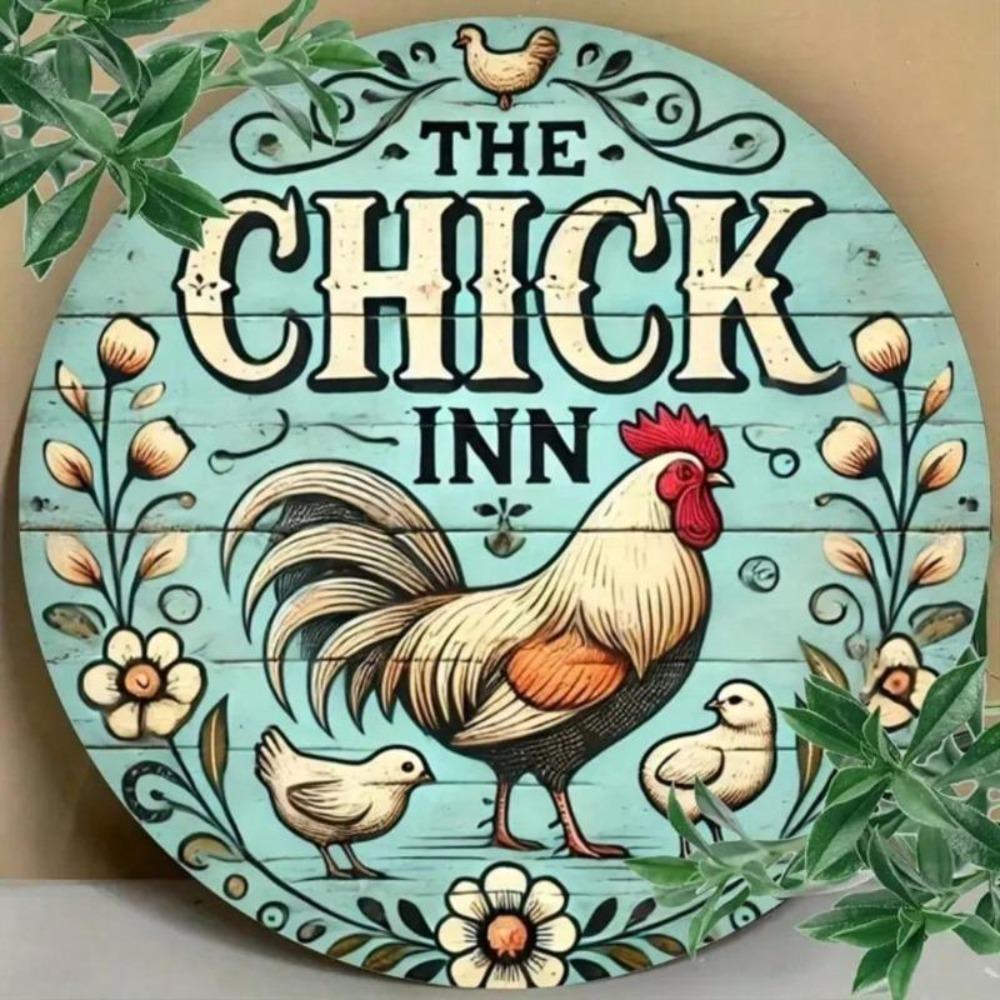 Винтажная жестяная табличка Металлическое настенное искусство Декор Chicken Inn Бар Ретро Плакета 7,8x7,8 дюйма Водонепроницаемая Для домашнего бара Кафе Мужская берлога Подарок