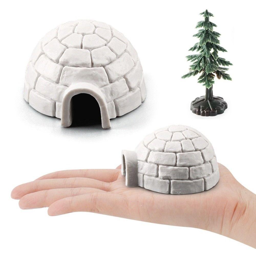 Realistic Christmas Tree Figurines Set Arctic Figures Toy Arctic Animals House Architecture Model