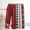Женские брюки с завышенной талией и широкими штанинами в клетку - Осень/Зима 2025, Корейский стиль, На флисовой подкладке, Свободного кроя, Длина в пол.