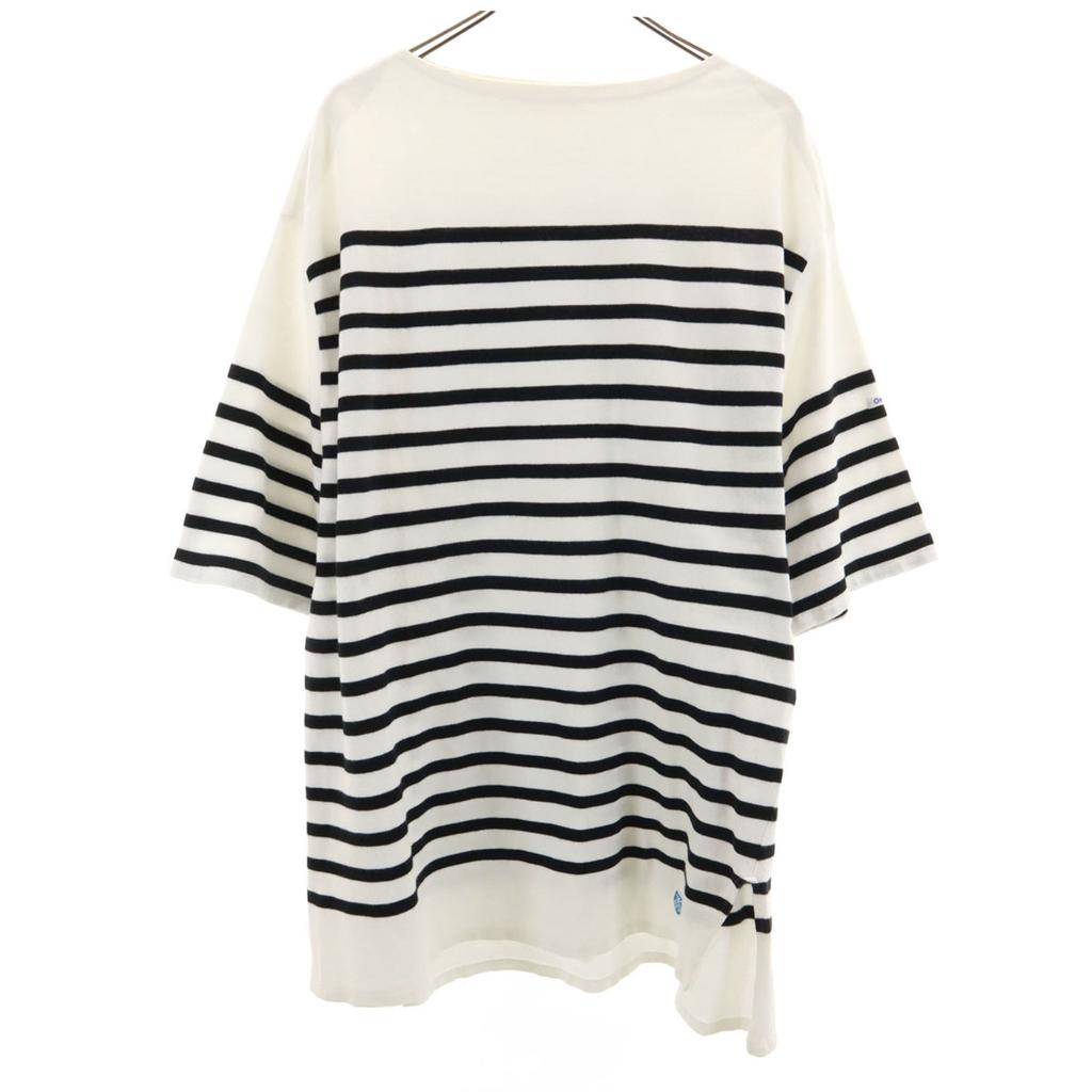 Orcival Made In France Border Pattern 7 Minutes Sleeve Boat Neck Big Silhouette Cut Women Used