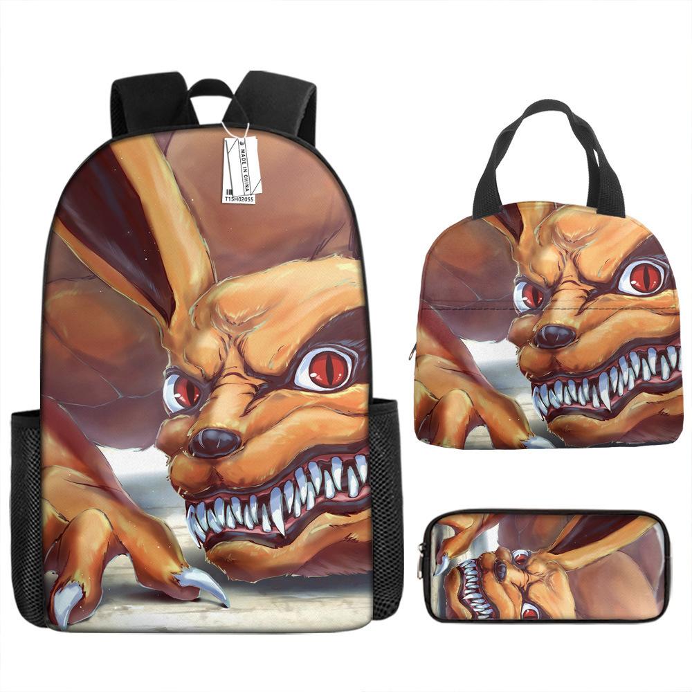 Рюкзак Наруто Рюкзак для начальной школы для мальчиков Рюкзак большой вместимости Сумка для ланча Пенал Набор из трех предметов