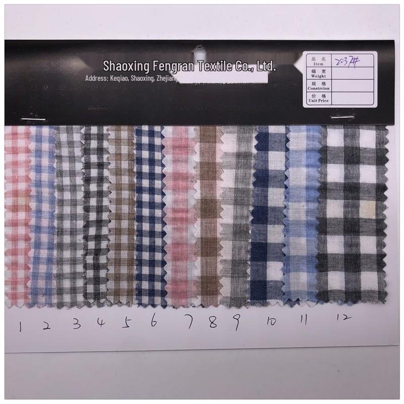 Хлопчатобумажная ткань с продольной окраской, сеерсакер в клетку, мятая, 100% хлопок