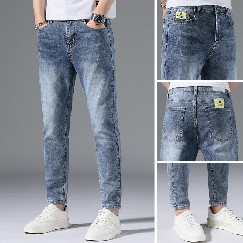Летние мужские джинсы, тонкие маленькие прямые брюки, мужские эластичные длинные брюки