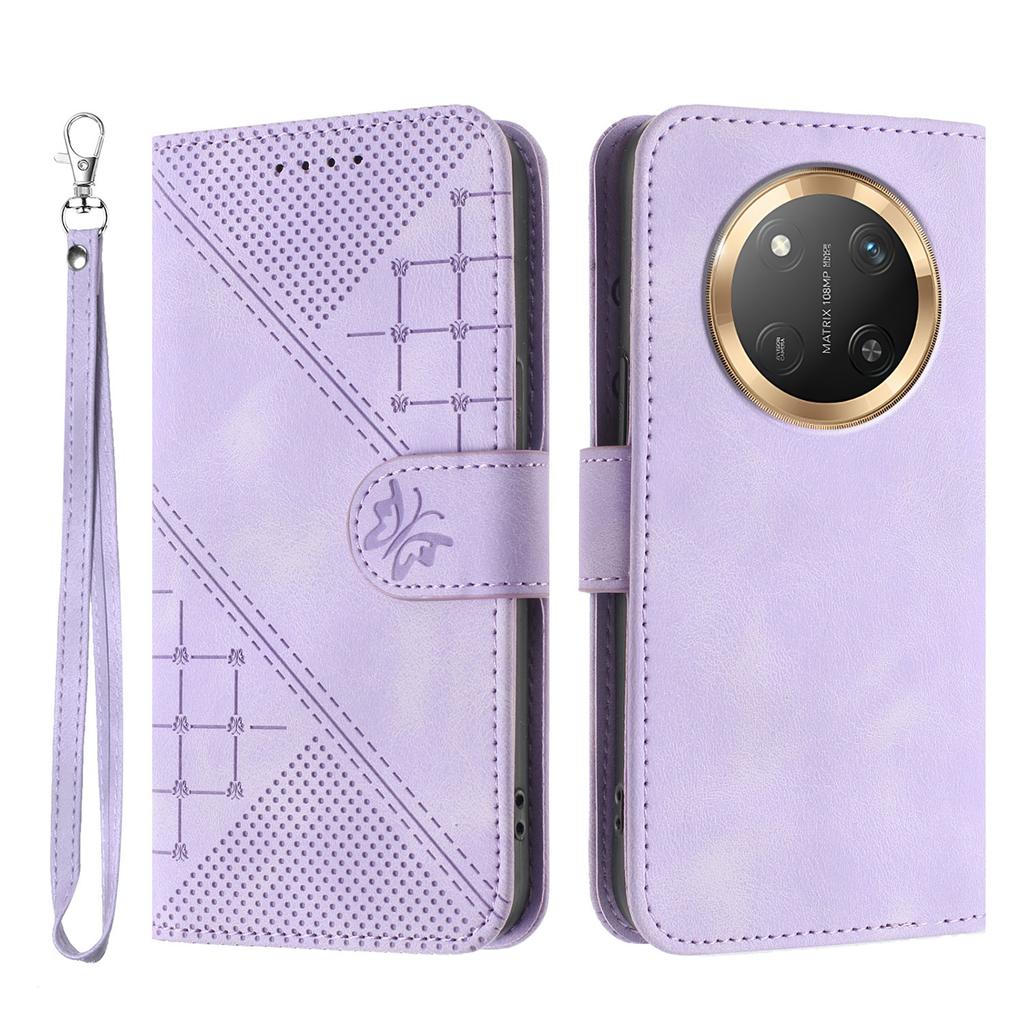 For Honor X60 Pro 5G/Honor Magic7 Lite 5G/Honor X9c 5G Leather Wallet Case Butterfly Flower Imprinted Phone Cover with Strap