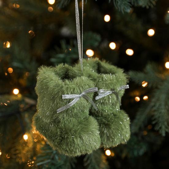 Рождественский сапожок, пушистые туфельки, подвесные украшения на елку, мягкая плюшевая зимняя обувь, подвеска для декора дома и офиса