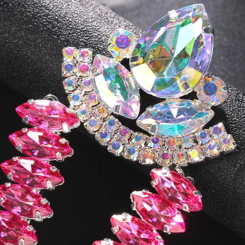 Rave Pink Crystal Chest Bracket Sexy Top Accessories for Women Nightclub Outfit Bikinis Rhinestone Bra Chain Dress Jewelry