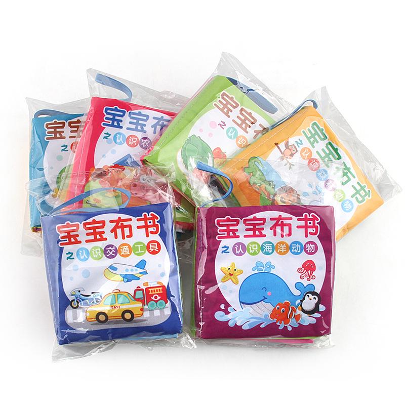 Baby Cloth Book Early Education Cognitive Toys Chinese And English 2-In-1 Palm Book 4 Pages 8 Sides Baby Cloth Book With Sound Paper Bag