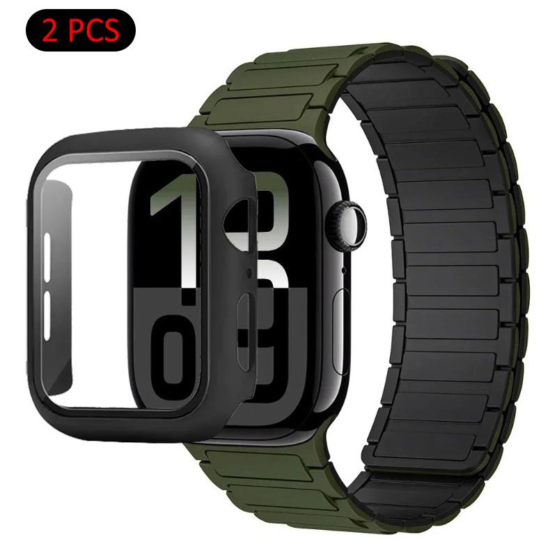 Силиконовый ремешок+Чехол для Apple Watch Ultra 3/2/1 49 мм 11 10 46 мм 42 мм Магнитный ремешок iWatch 9 8 7 45 мм 41 мм 6 5 SE 44 мм/40 мм Защитный чехол
