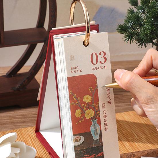 Винтажный настенный перекидной календарь в европейском стиле 2026 года, масляная живопись, январь-декабрь, настольный планер