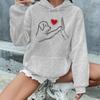 Women's Autumn and Winter Warm Loose Casual Dog High Five Pattern Printed Long Sleeved Hooded Sweatshirt Free Clothing Clearance