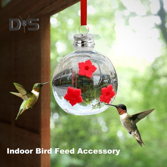 Hanging Hummingbird Feeder Round Clear Outdoor Hummingbird Water Dispenser with 3 Flower Ports for Yard Decoration