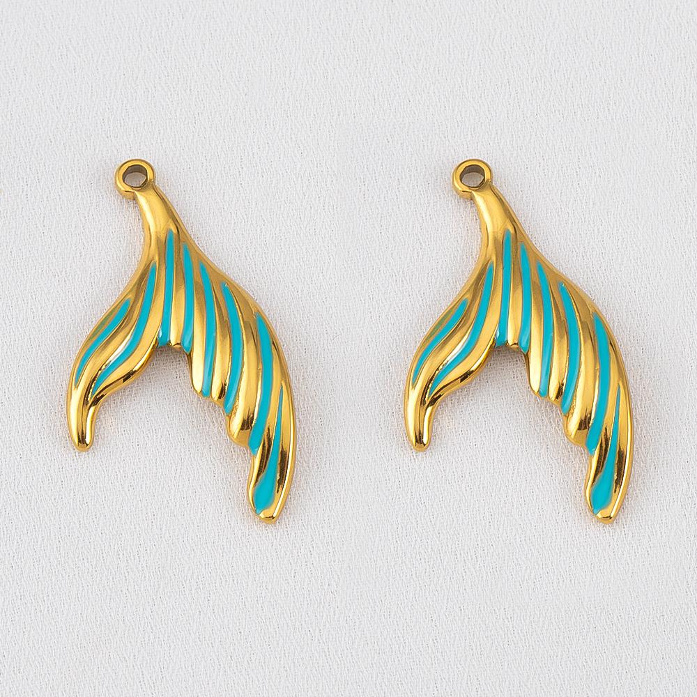 2pcs 304 Stainless Steel Enamel Fish Tail Pendant Mermaid Tail Charm DIY Trend Necklace Earring Jewelry Making Keychain Supplies