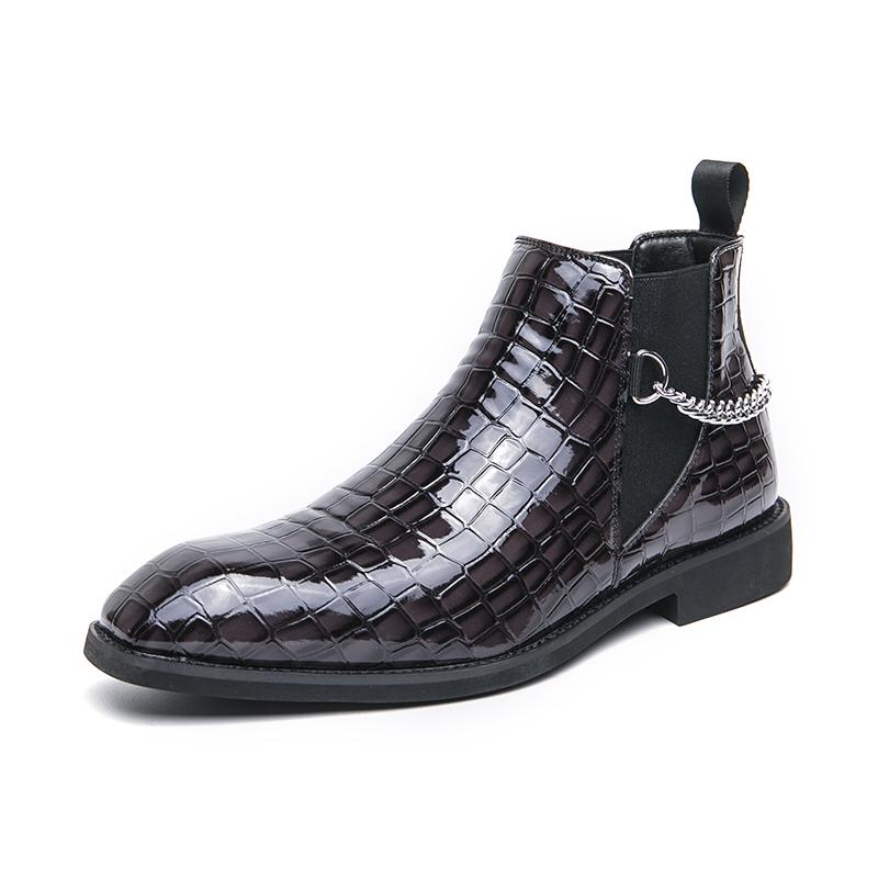 Итальянский стиль эластичная цепь дизайнерские ботинки челси для мужчин деловой круглый носок мужские ботильоны на платформе повседневная обувь мужская обувь