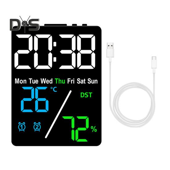 Многофункциональный большой экран цифровой будильник регулировка яркости влажность температура дисплей настольные часы