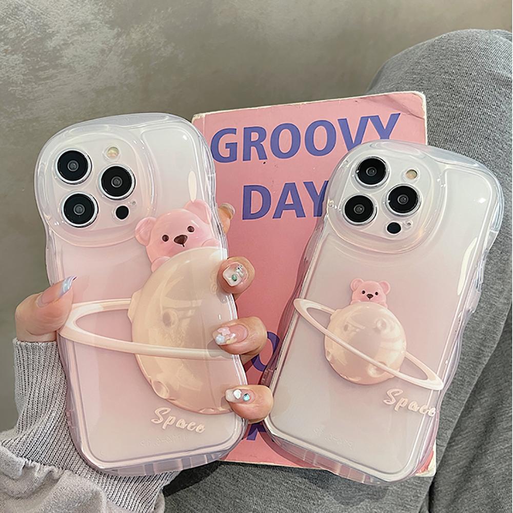 Прозрачный противоударный бампер с милым медведем из мультфильма «Космос», чехол для телефона Iphone 14 13 12 11 Pro Max, мягкая силиконовая прозрачная задняя крышка