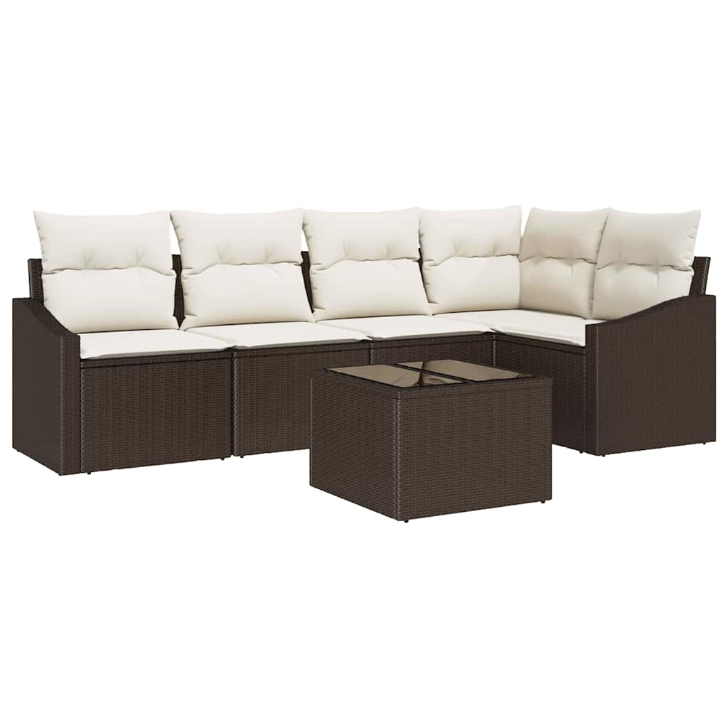Garden Sofa Set with Cushions 6 pcs Brown and Cream Poly Rattan