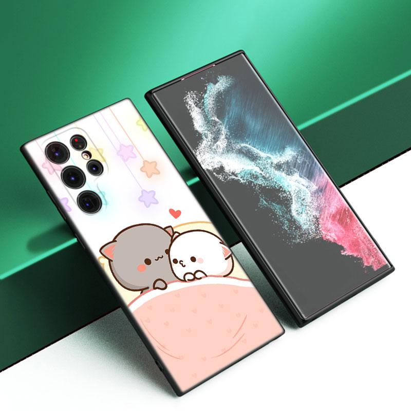 Забавный мультяшный кот черный силиконовый чехол для телефона Samsung Galaxy S23 S21 S20 FE S24 S22 Ultra S10E S10 S9 S8 Plus