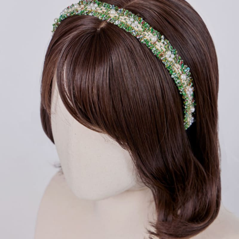 MAIA Твидовая повязка на голову с жемчугом P - Зеленая