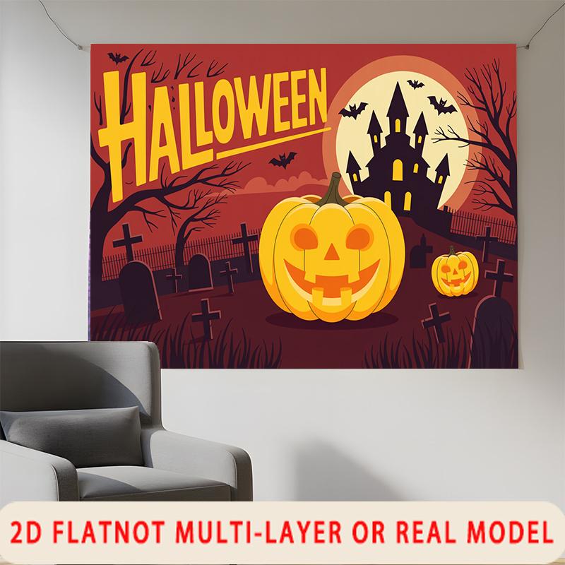 Party Backdrop Halloween Castle Flat Pumpkin Spooky Multi Layered Celebrations Celebration Photo Booth Front Door Decor