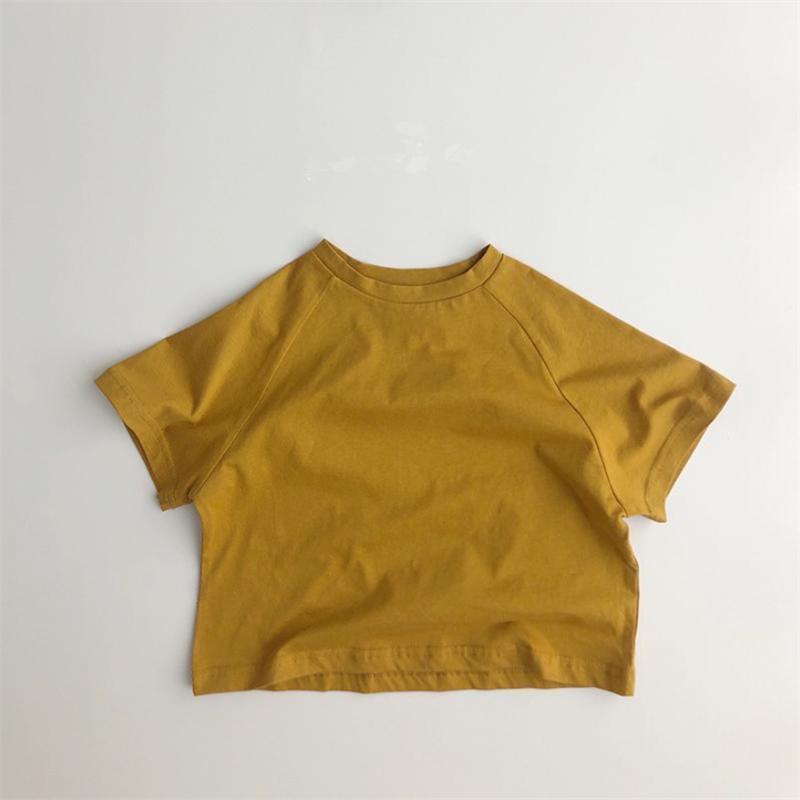 Летняя детская футболка, модные однотонные футболки для девочек, хлопковые топы с короткими рукавами для мальчиков, корейская повседневная детская одежда