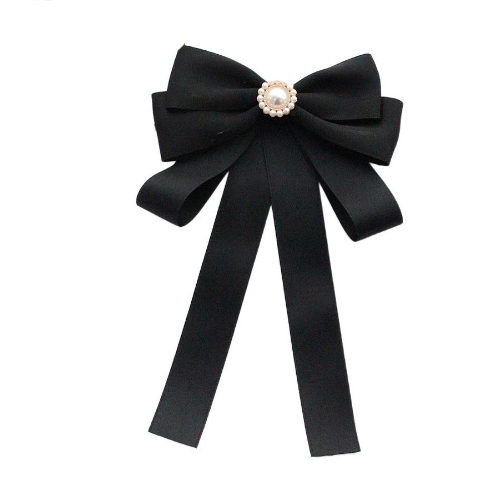 Pearl Black Ribbon Pin Beads Ribbon Badge Brooch Sweet Black Bow Necktie  Parties