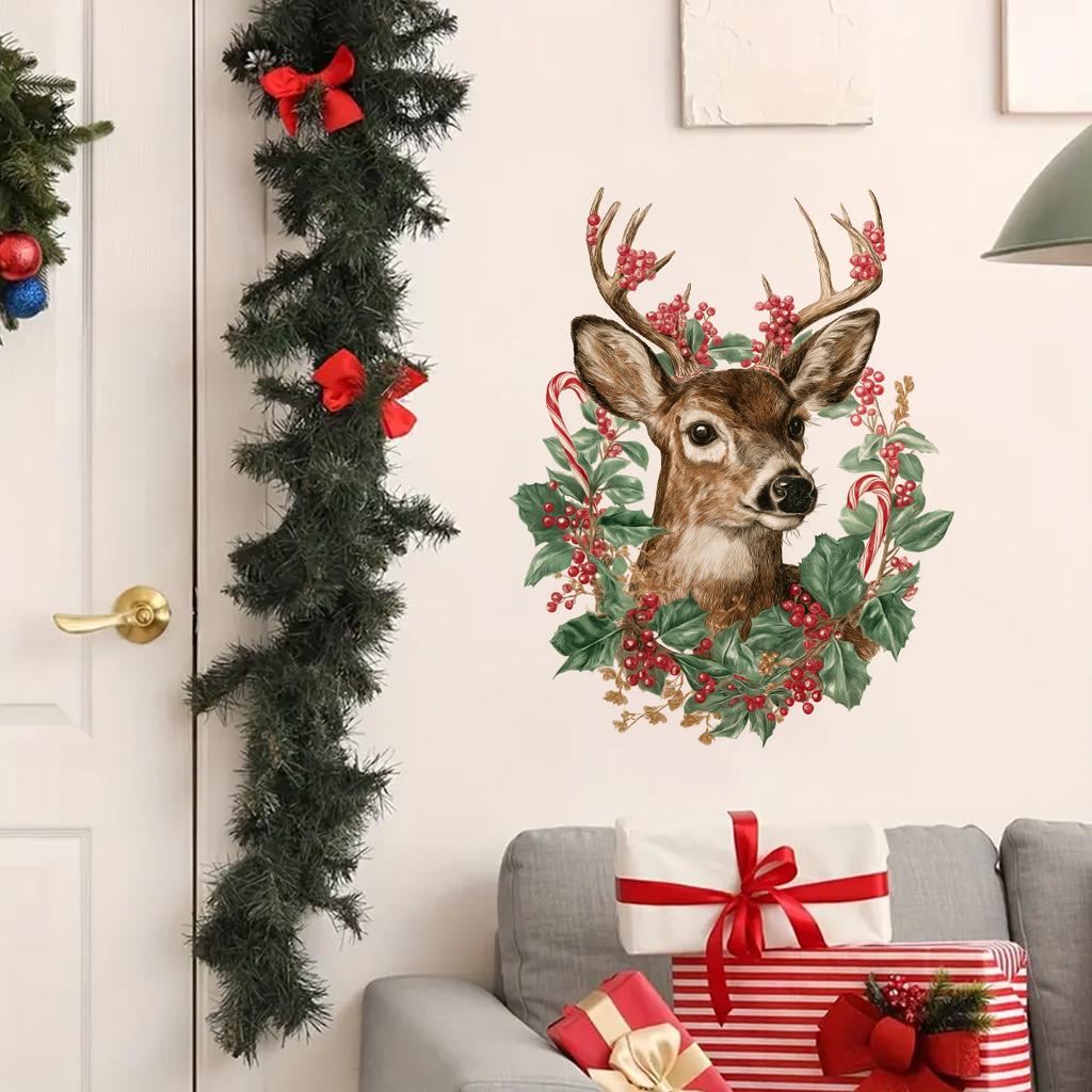 Рождественские наклейки на стену в виде головы оленя, Рождественские наклейки для украшения комнаты