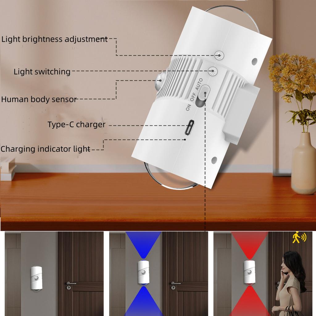 Светодиодный ночник с датчиком движения RGB, перезаряжаемый от USB, магнитное крепление, настенный светильник, подсветка для лестницы, внутреннее освещение