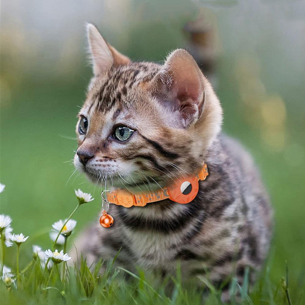 Регулируемый ошейник против потери, светоотражающий, со звездами и луной, кошачий/собачий ошейник, ошейник для питомца с AirTag и колокольчиком, милый ошейник для позиционирования питомца/кошки с AirTag, ошейник для питомца