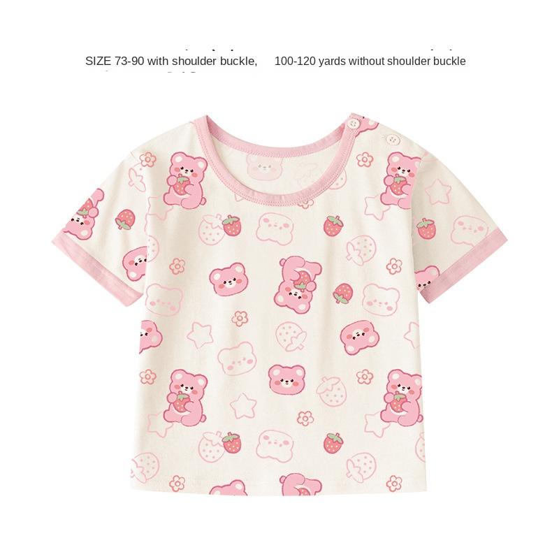 Футболка из чистого хлопка с короткими рукавами для маленьких девочек. Летний тонкий топ с половиной рукавов для маленьких и средних детей 0–5 лет. Летняя одежда.