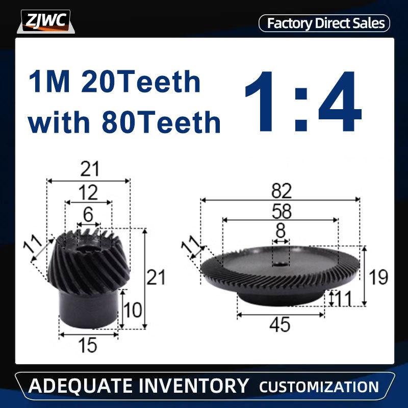 45# Steel 1M 20T To 80T Spiral Bevel Gear 1 Modulus 1 : 4 90 Degrees Differential Gears Same Ratio Diameter 6mm 8mm Hole