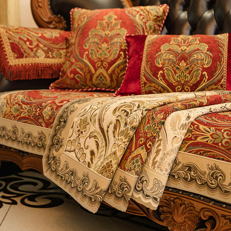 European Style Sofa Cover Luxurious Anti Slip Chenille Jacquard Fabric Sofa Cushion Living Room Decoration Slipcover Home Decor