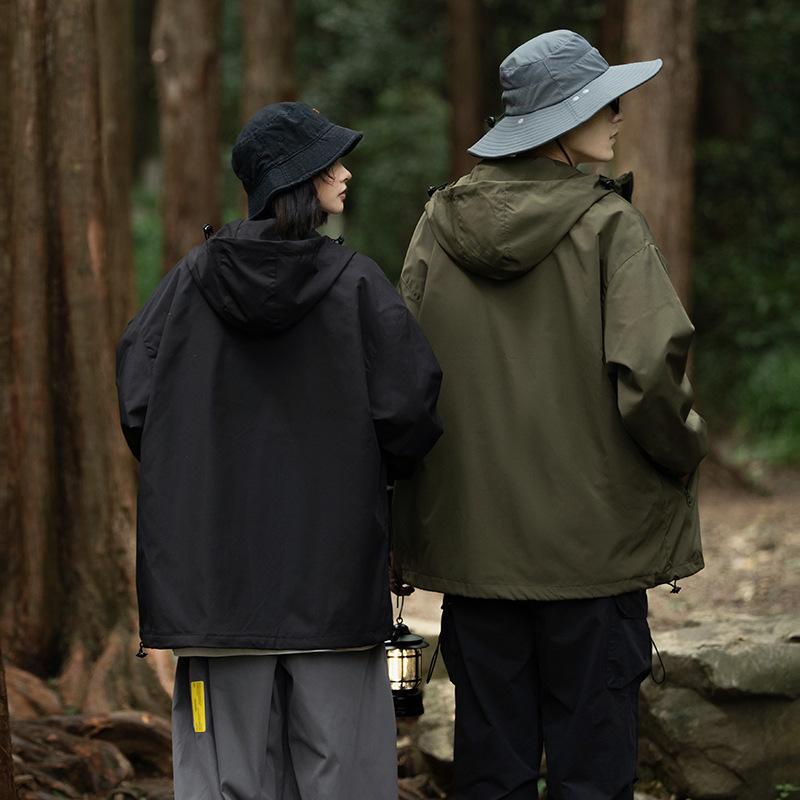 Mountain Couple Jacket Spring and Autumn Outdoor Casual Loose Solid Color Tooling Hooded Jacket Top