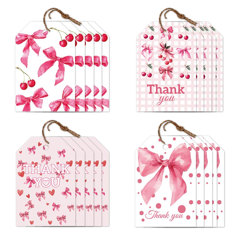 1set 80pcs 4 styles Printed Paper Thank You Gift Tags Rectangle Bowknot 7.7x5.1cm Hole: 5mm 20pcs/style