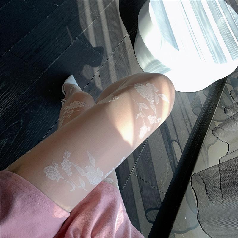 2024 Вышитые чулки с розами - Белые кружевные шелковые колготки с цветочным узором для весны и осени