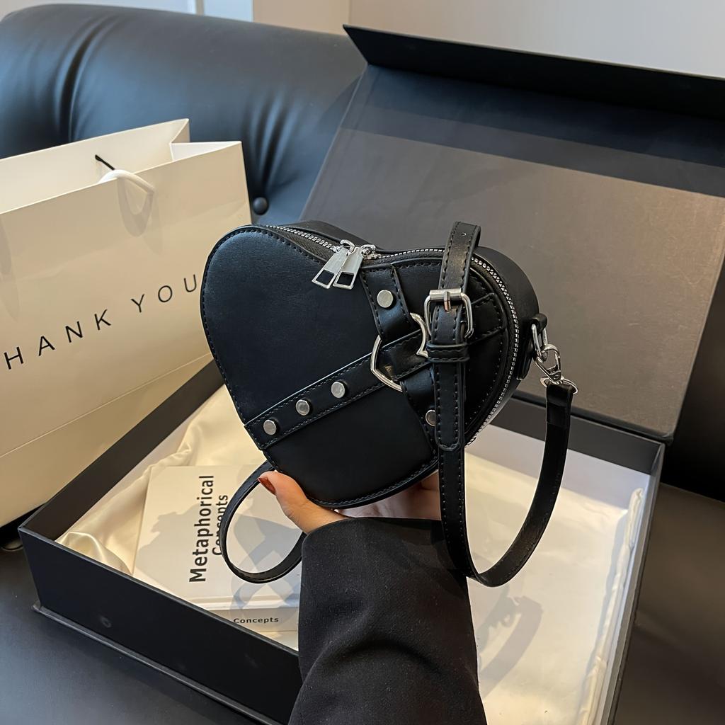 Мини-сумка на плечо в форме сердца ко Дню святого Валентина, однотонный кошелек на молнии через плечо для женщин, сумка в стиле панк