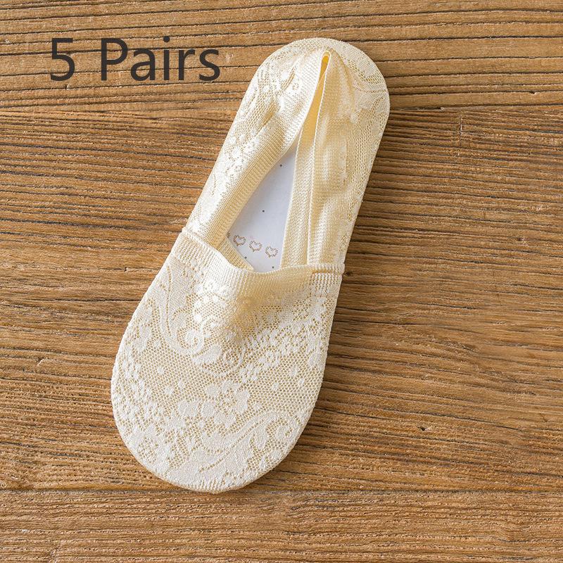 5 пар женских тонких носков с мелким кружевом, невидимых, не спадают с носков-лодочек